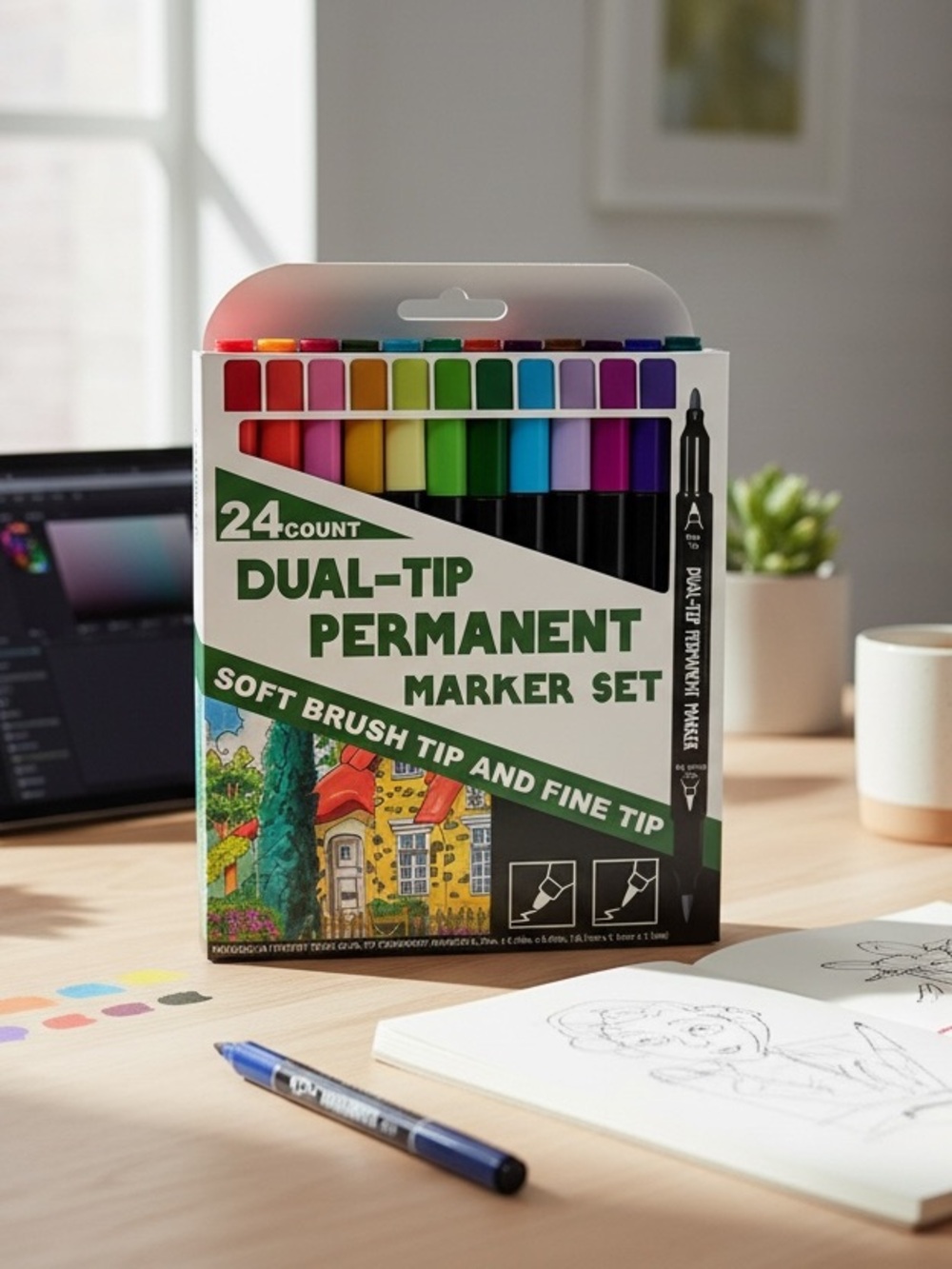 🖌️🎨24-Count Dual-Tip Permanent Marker Set ((NIB))🎨🖌️